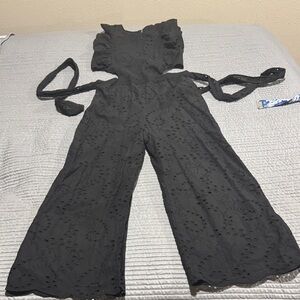 Elegant Black Eyelet Jumpsuit cutout sides
